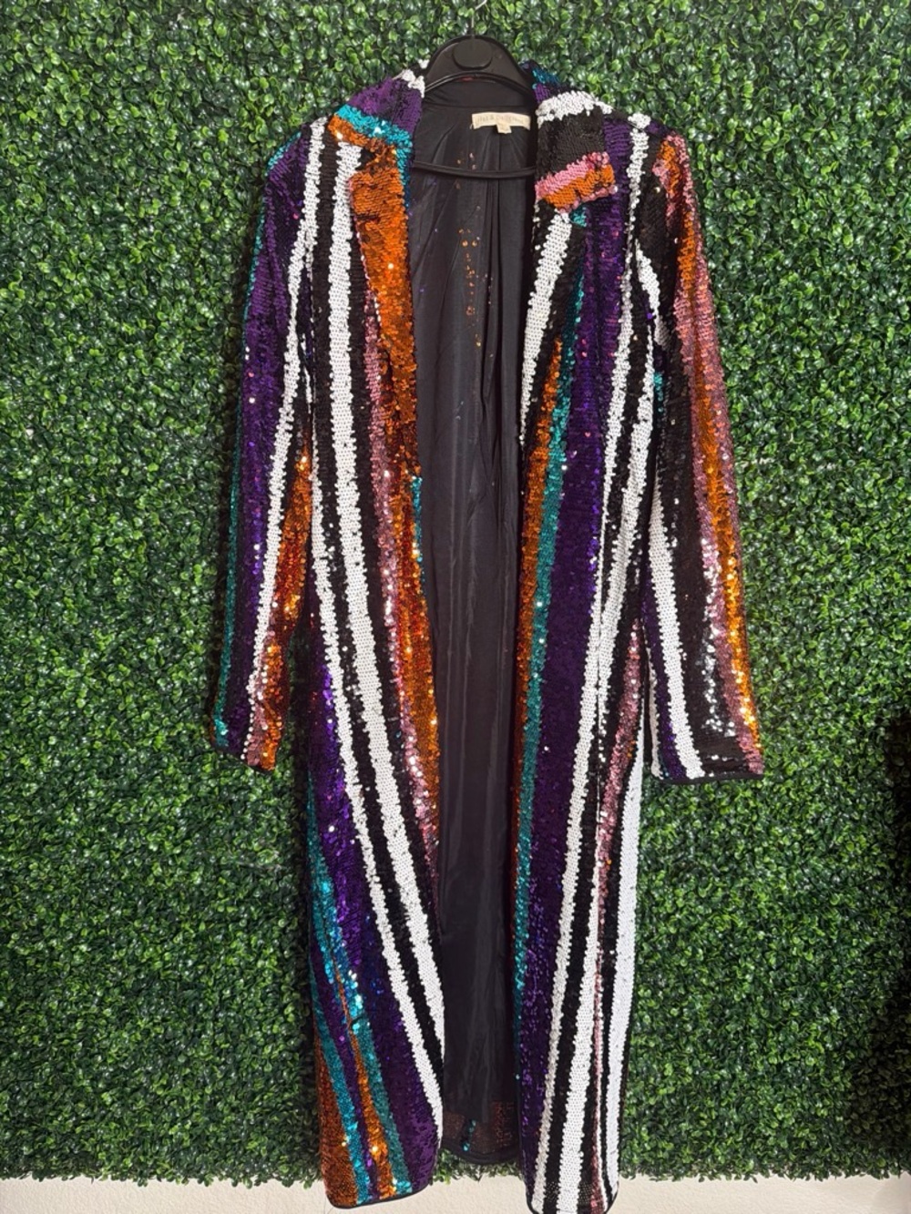 Sequin Striped Long Coat Dress - Multicolor